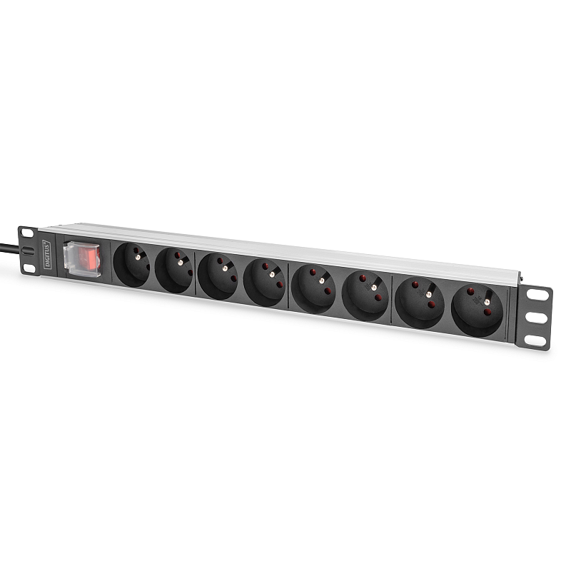 Digitus Steckdosenleiste mit Aluminiumprofil und Schalter, 8-fach CEE 7/5, 2 m Zuleitung Schutzkontaktstecker