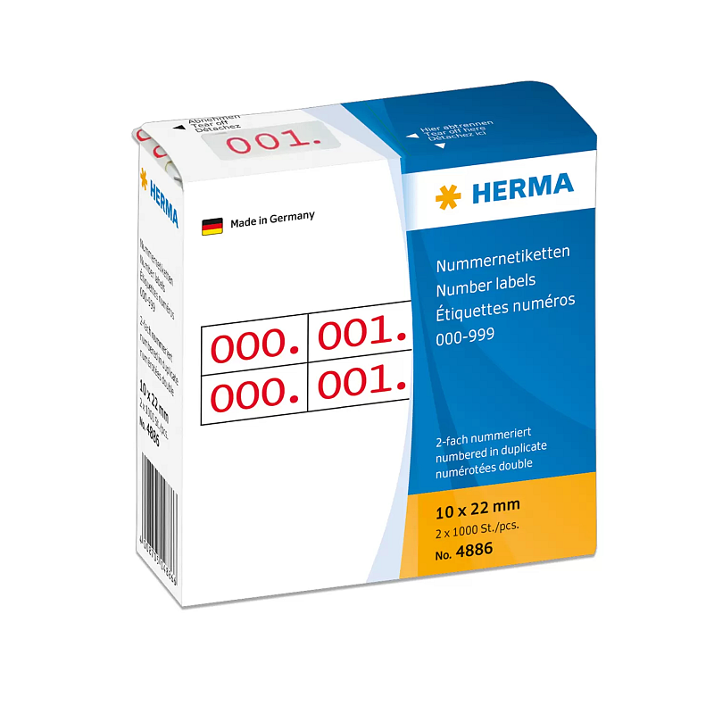 HERMA Nummernetiketten doppelt selbstklebend 10x22 mm Aufdruck rot, 0-999