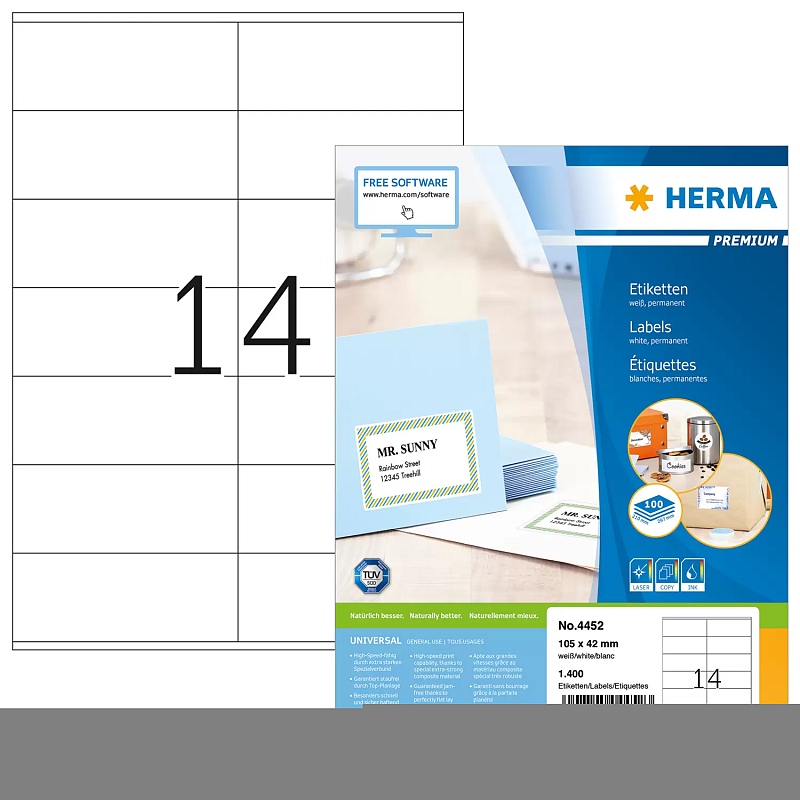 HERMA Etiketten Premium A4 105x42 mm weiß Papier matt 1400 St.