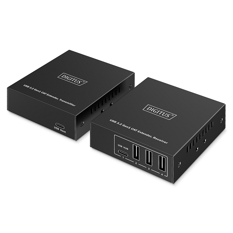 Digitus USB 3.2 Gen1 CAT Extender, 5 Gbps, 4 Ports: 3x USB-A / 1x USB-C, 100m