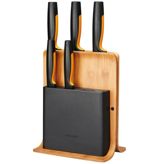 Fiskars 1057552 Messerblock Schlitzmesserblock Bambus, Kunststoff, Edelstahl Holz