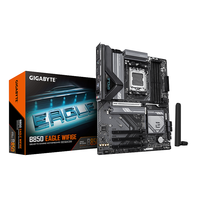 GIGABYTE B850 EAGLE WIFI6E Motherboard - AMD Ryzen 9000 Serie CPUs, 8+2+2 Phasen digitales VRM, bis zu 8200MHz DDR5 (OC), 1xPCIe 5.0 + 2xPCIe 4.0 M.2, GbE LAN, WIFI 6E, USB 3.2 Gen 2