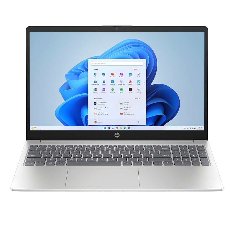 HP 15-fd0611ng Intel® N N100 Laptop 39,6 cm (15.6") Full HD 4 GB DDR4-SDRAM 128 GB eUFS Wi-Fi 6 (802.11ax) Windows 11 Home in S mode Silber