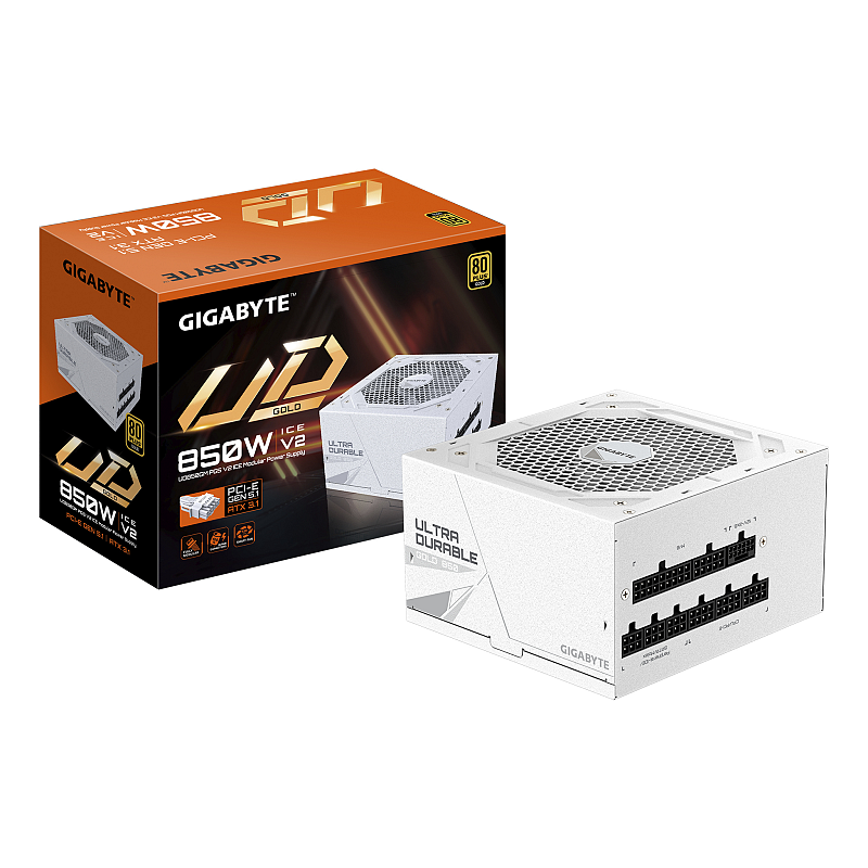 GIGABYTE UD850GM PG5 V2 ICE Netzteil – PCIe Gen 5.1, 80 PLUS Gold, Vollmodulares Design, 120-mm-Lüfter, ATX 3.1-kompatibel, EU-Stecker