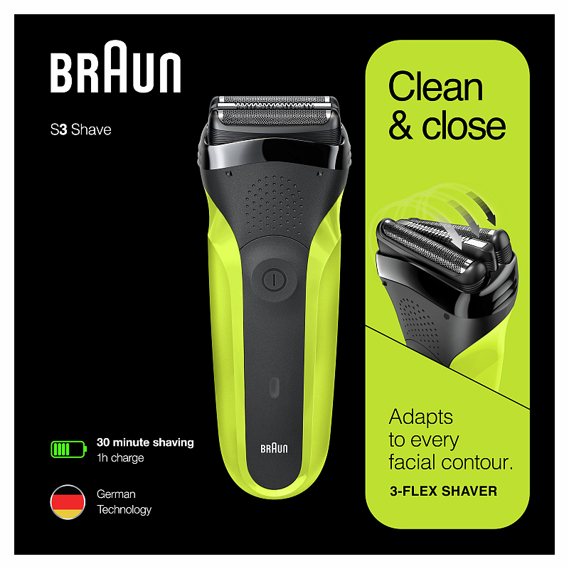 Braun Series 3 81702940 Elektrorasierer Folienschaber Trimmer Schwarz, Grün