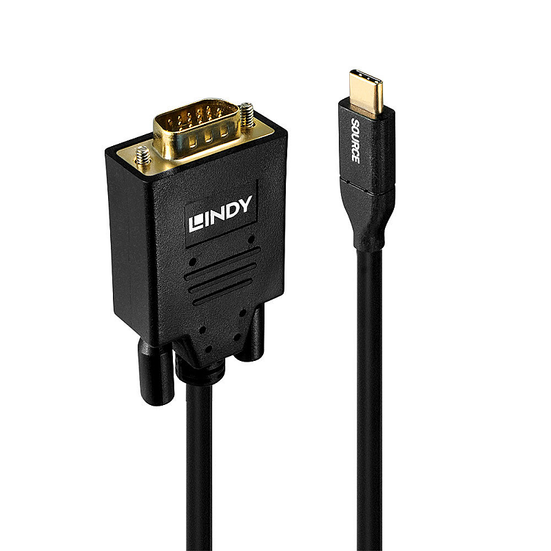 Lindy USB Type C to VGA Adapter Cable 1m USB-Grafikadapter 1920 x 1200 Pixel Schwarz, Gold