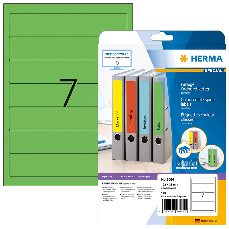 HERMA Ordneretiketten A4 192x38 mm grün Papier matt blickdicht 140 St.