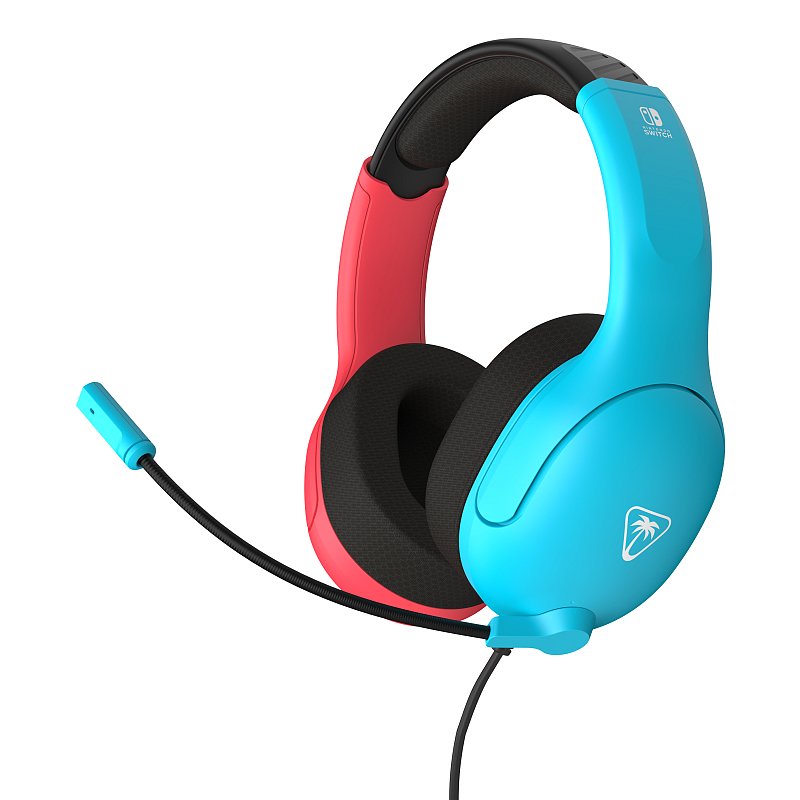 Turtle Beach Airlite Fit Neon Blau und Rot Wired Gaming Headset Offiziell Lizenziert für Nintendo Switch, Lite und OLED – Flip-to-Mute Mic, Over-Ear Premium Komfort