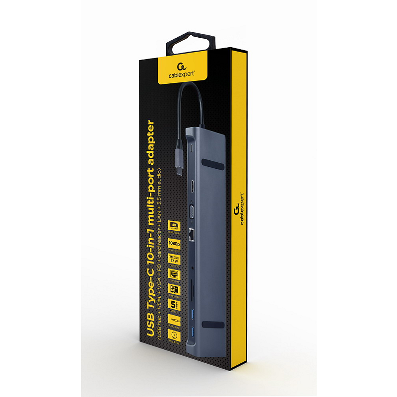 Gembird A-CM-COMBO10-01 laptop-dockingstation & portreplikator Kabelgebunden USB 3.2 Gen 1 (3.1 Gen 1) Type-C Grau