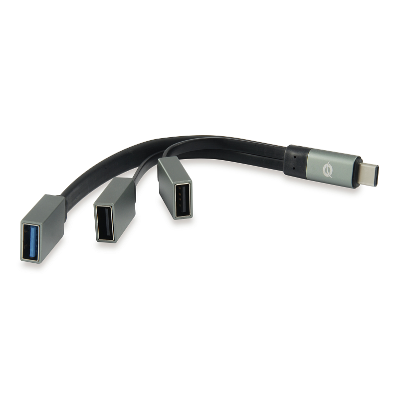 Conceptronic HUBBIES USB 3.1 Type-C zu 1-Port USB 3.0 + 2-Port-USB-2.0-Kabel-Hub, grau