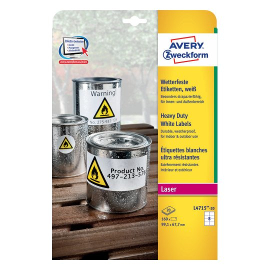 Avery L4715-20 selbstklebendes Etikett Abgerundetes Rechteck Permanent Weiß 160 Stück(e)