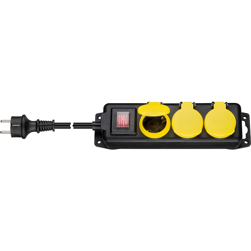 Goobay 45193 Verlängerungskabel 3 m 3 AC-Ausgänge Drinnen/Draußen Schwarz, Gelb