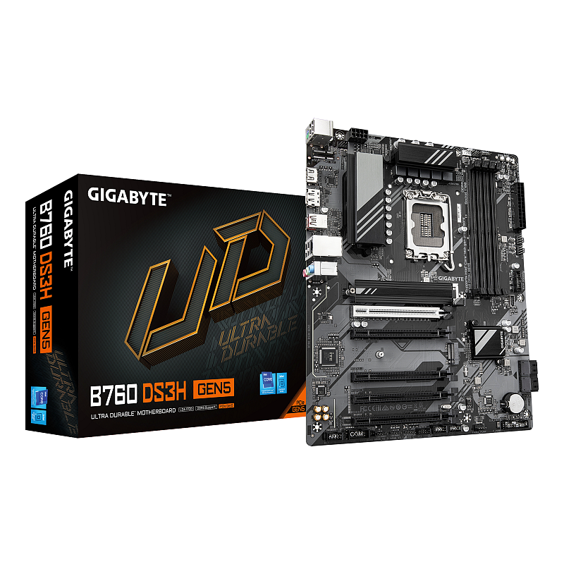 GIGABYTE B760 DS3H GEN5 Mainboard – Unterstützt Intel Core Prozessoren der 14. Generation, 8+2+1 Phasen Digital-VRM, bis zu 5600 MHz DDR5, 2 x PCIe 4.0 M.2, 1 GbE LAN, USB 3.2 Gen 2x2