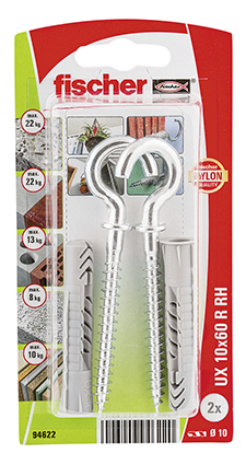 Fischer 94622 Schraubanker/Dübel 2 Stück(e) Schraubhaken & Dübelsatz 60 mm