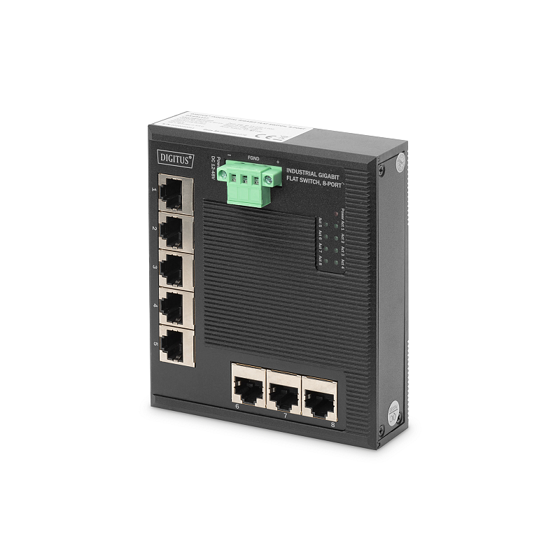Digitus 8 Port Gigabit Ethernet Netzwerk Switch, Flat, Industrial, Unmanaged