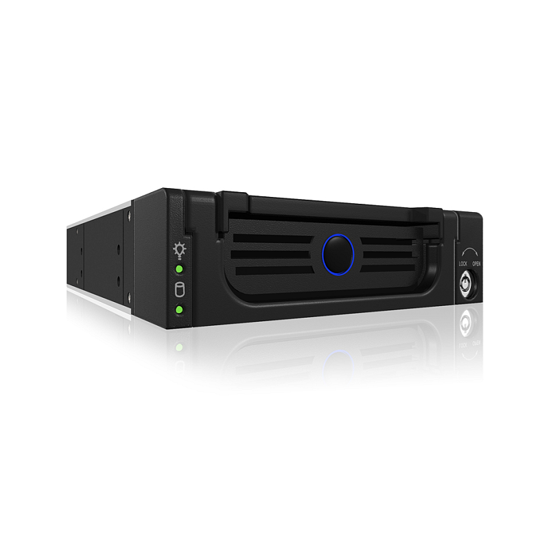 ICY BOX IB-138SK-B-II; Wechselrahmen für 3,5" SATA I/II/III & SAS HDD, blue circle Light, black color