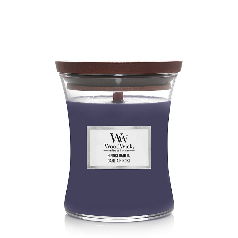 WoodWick Hinoki Dahlia Wachskerze Zylinder Violett