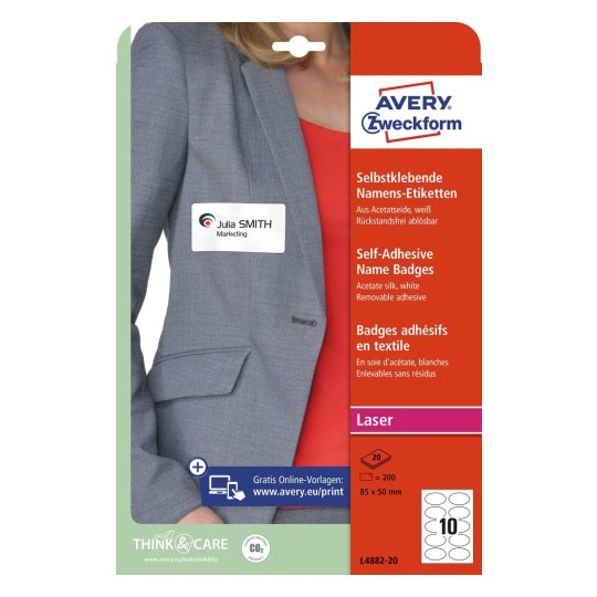 Avery L4882-20 selbstklebendes Etikett Oval Entfernbar Weiß 200 Stück(e)