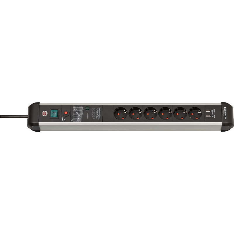 Brennenstuhl 1391010610 Verlängerungskabel 3 m 6 AC-Ausgänge Drinnen Schwarz, Silber