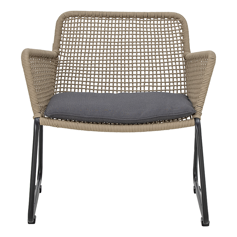 Bloomingville 82051214 Gartenstuhl Lounge Gepolsterter Sitz Netz-Rückenlehne Metall, Polyester Schwarz, Braun