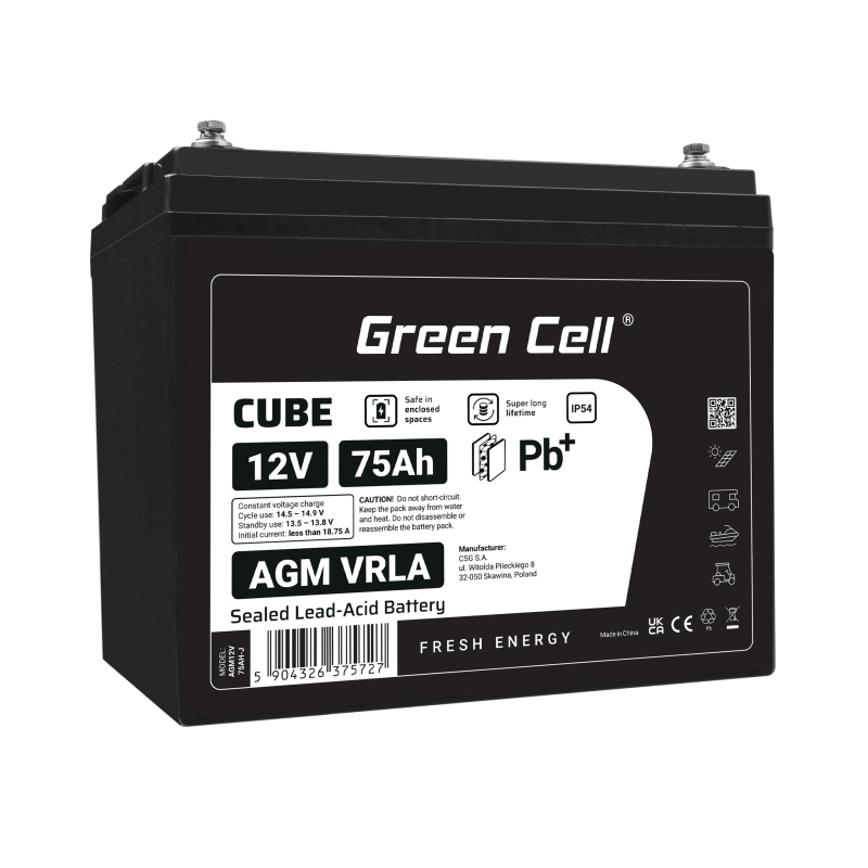 Green Cell AGM12V75AH-J USV-Batterie Plombierte Bleisäure (VRLA) 12 V 75 Ah