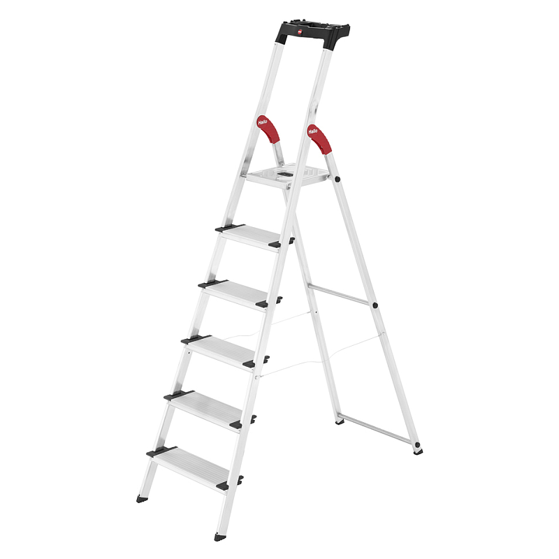 Hailo XXL Stufenleiter Aluminium, Schwarz, Rot