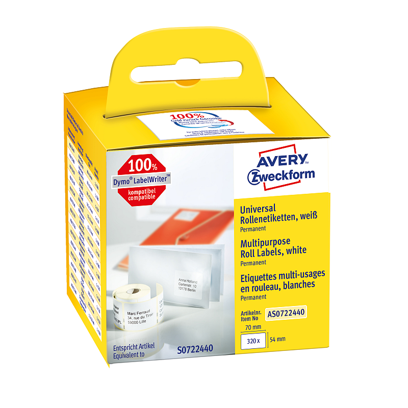Avery AS0722440 selbstklebendes Etikett Rechteck Permanent Weiß 320 Stück(e)