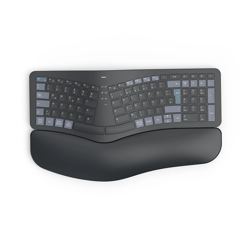 Hama WK-900 Ergo Tastatur Heimbüro RF Wireless + Bluetooth QWERTZ Deutsch Schwarz, Blau, Dunkles Grau