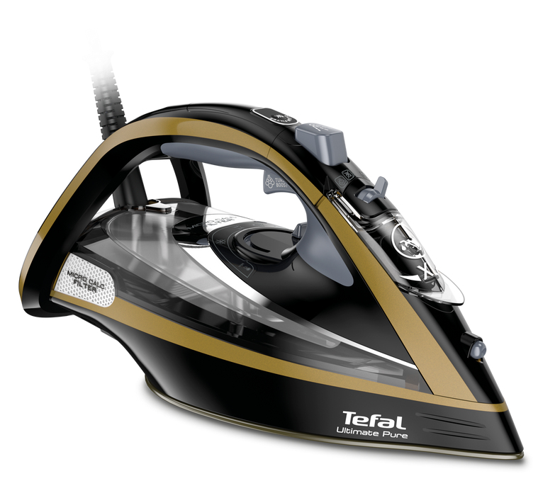 Tefal FV9865E0 Bügeleisen Trocken- & Dampfbügeleisen Durilium selbstreinigende Bügelsohle 3000 W Schwarz, Gold