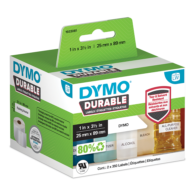 DYMO Original LabelWriter Hochleistungs-Etiketten | 25 mm x 89 mm | weißes Kunststoff-Etikett | Rolle mit 700 Etiketten | für LabelWriter-Beschriftungsgerät