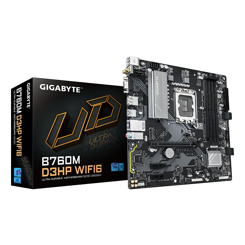 GIGABYTE B760M D3HP WIFI6 Mainboard – Unterstützt Intel Core Prozessoren der 14. Generation, digitales 4+1+1 Phasen VRM, bis zu 5600 MHz DDR5, 2x PCIe 4.0 M.2, Wi-Fi 6, GbE LAN, USB 3.2 Gen 1