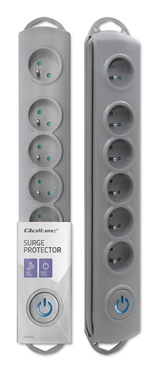 Qoltec 50199 Verlängerungskabel 5 m 6 AC-Ausgänge Drinnen Grau