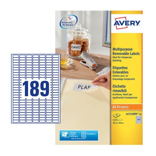 Avery Universal-Etiketten, weiß, 25,4 x 10 mm, wiederablösbar