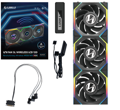 Lian Li UNI FAN SL Wireless LCD 120 Reverse Blade Computergehäuse Ventilator 12 cm Schwarz 3 Stück(e)