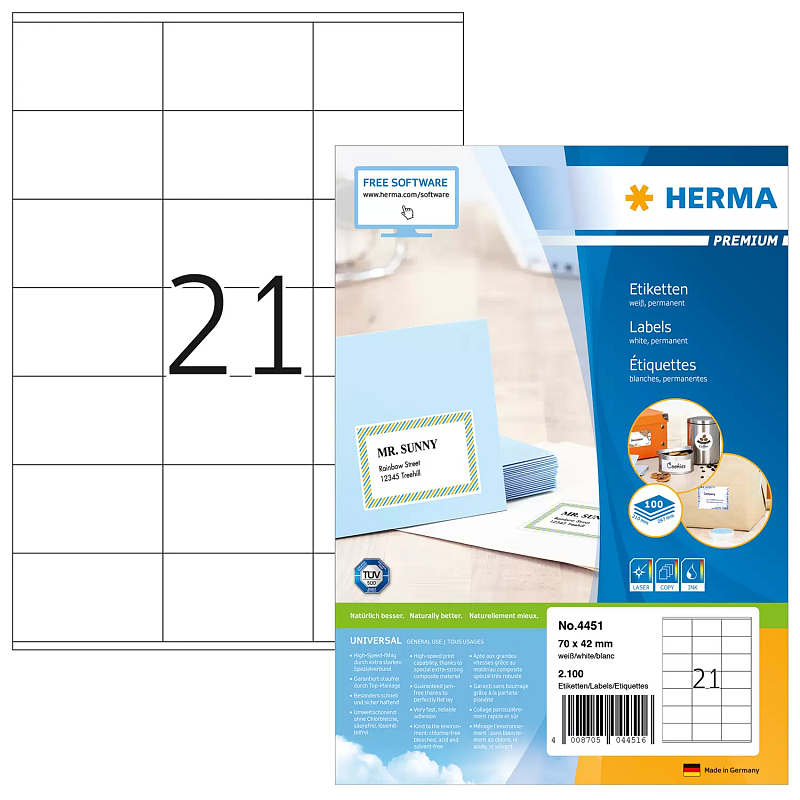 HERMA Etiketten Premium A4 70x42 mm weiß Papier matt 2100 St.