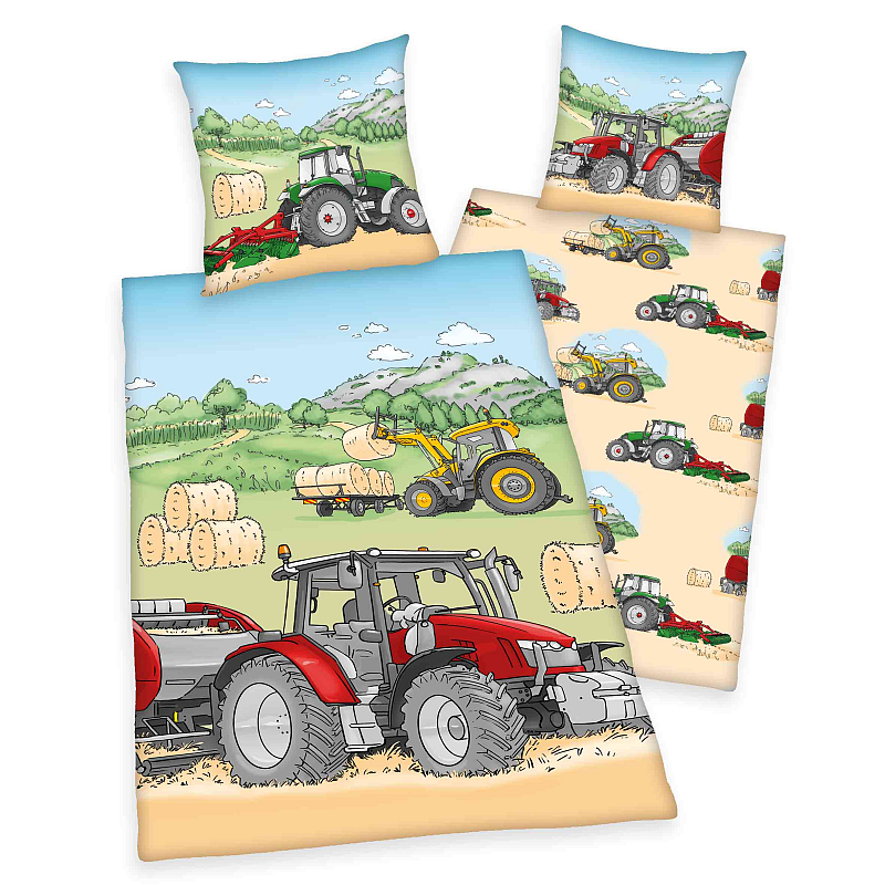 HERDING Young Collection Winterbettwäsche ‘Mähdrescher & Trecker’ – 135×200 cm, 100% Baumwolle, Flanell