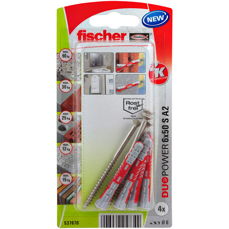 Fischer 537670 Schraubanker/Dübel 4 Stück(e) Schrauben- & Dübelsatz 50 mm