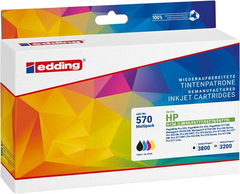 Edding EDD-570 Druckerpatronen Multipack, Schwarz, Cyan, Magenta, Gelb kompatibel zu HP 913A (L0R95/F6T77/F6T78/F6T79) Multipack 4