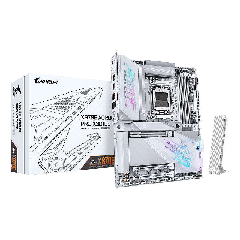 GIGABYTE X870E AORUS PRO X3D ICE Mainboard – Unterstützt AMD Ryzen 9000 Prozessoren, 18+2+2-Phasen Digital-VRM, bis zu 9000 Hz DDR5 (OC), 2 x PCIe 5.0 + 2 x PCIe 4.0, Wi-Fi 7, 5 GbE LAN, USB 4