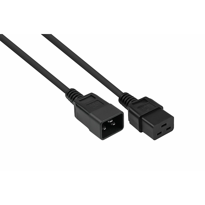 Kabelmeister Kaltgeräteverlängerung Kaltgeräte-Stecker C20 an Kaltgeräte-Buchse C19, schwarz, 1,50mm², 0,5 m