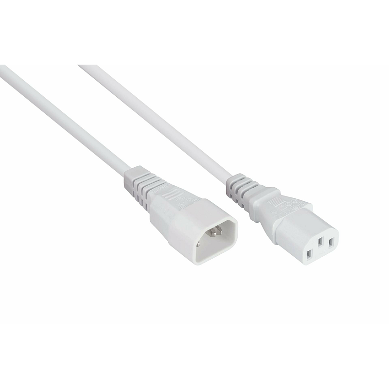 Kabelmeister Kaltgeräteverlängerung Kaltgeräte-Stecker C14 an Kaltgeräte-Buchse C13, weiß, 0,75mm², 1m