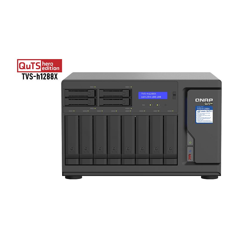 QNAP TVS-h1288X NAS Tower Intel® Xeon® W-1250 16 GB DDR4 0 TB QuTS hero Schwarz