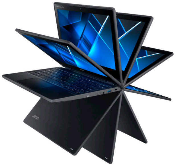 Acer TravelMate Spin B3 TMB311RNA-32-P9NX Intel® Pentium® N6000 Hybrid (2-in-1) 29,5 cm (11.6") Touchscreen 8 GB DDR4-SDRAM 128 GB SSD Wi-Fi 6 (802.11ax) Windows 10 Pro Education Deutsch Schwarz