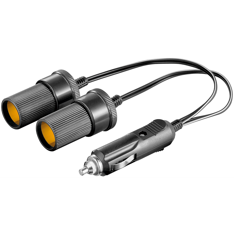 Goobay KFZ/Auto Zigarettenanzünder Y-Verteiler, 12 V, 0.2 m, mit 2,5-A-Sicherung, Zigarettenanzünder-Stecker > 2x Zigarettenanzünder-Buchse, schwarz