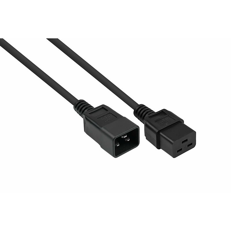 Kabelmeister Kaltgeräteverlängerung Kaltgeräte-Stecker C20 an Kaltgeräte-Buchse C19, schwarz, 1,50mm², 1 m
