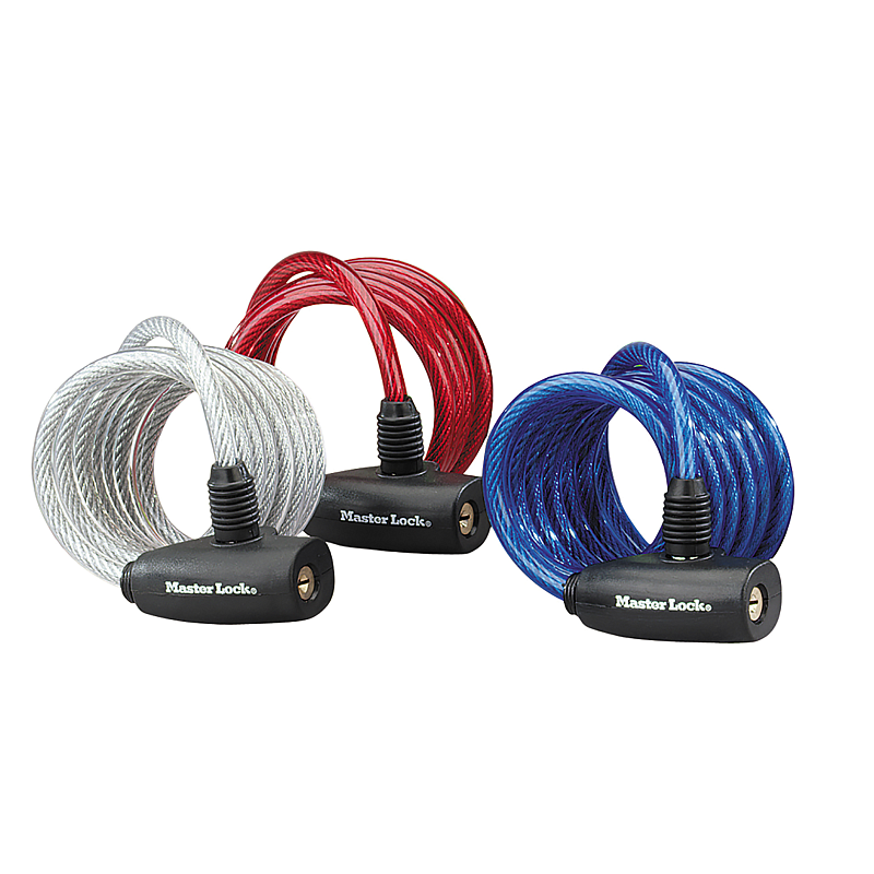 MASTER LOCK Kabelschloss mit Schlssel, Lnge: 1,8 m, Durchmesser: 8 mm; verschiedene Farben; 3er-Pack