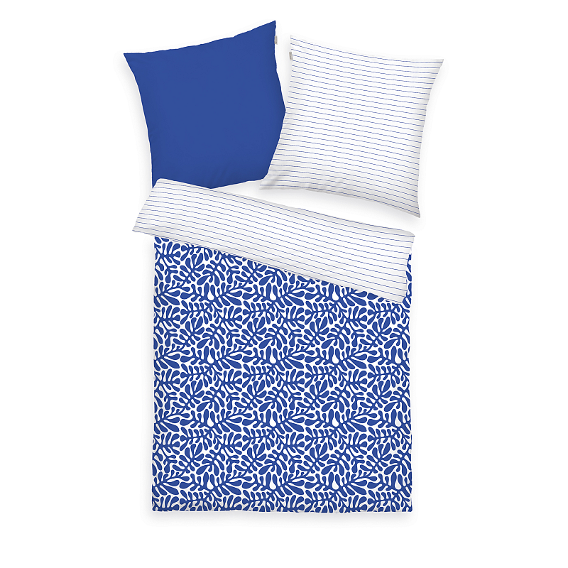 HERDING TOM TAILOR Bettwäsche - Organic Leaves Cobalt - 80-x-80-cm-155-x-220-cm