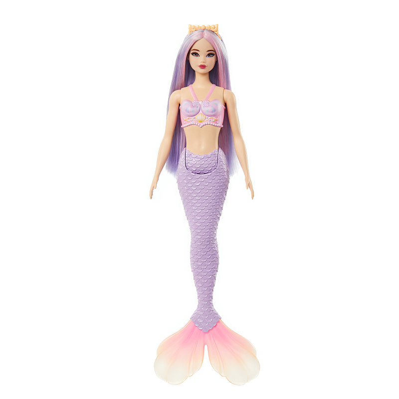 Barbie A Touch of Magic Meerjungfrau-Puppe mit fliederfarbenem Haar, Schwanzflosse in Violett und Haarband