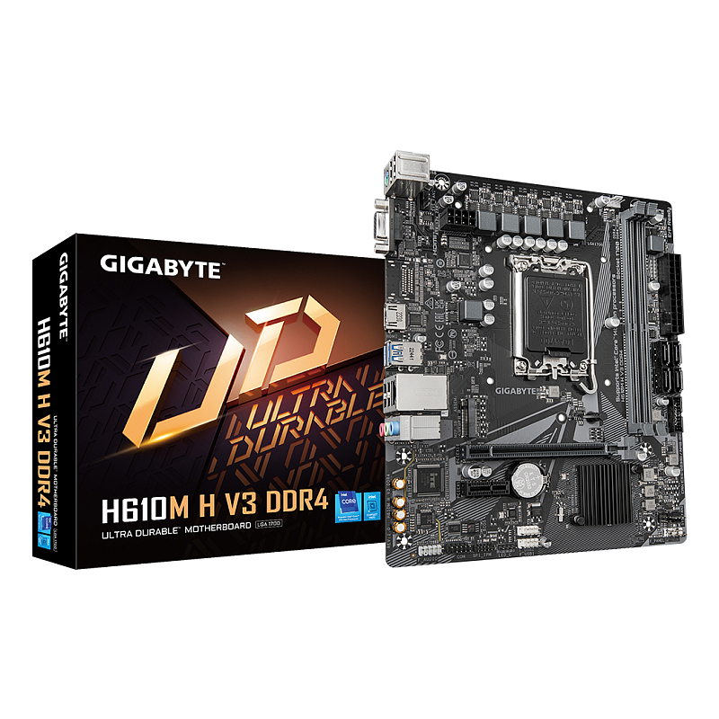 GIGABYTE H610M H V3 DDR4 Mainboard - Unterstützt Intel Core Prozessoren 14th CPUs, 4+1+1 Hybrid Phases Digital VRM, up to 3200MHz DDR4, 1xPCIe 3.0 M.2, GbE LAN, USB 3.2 Gen 1
