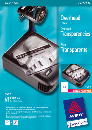 Avery 3552 Druckfolie Laser A4 (210×297 mm) Polyester Transparent 100 Blätter